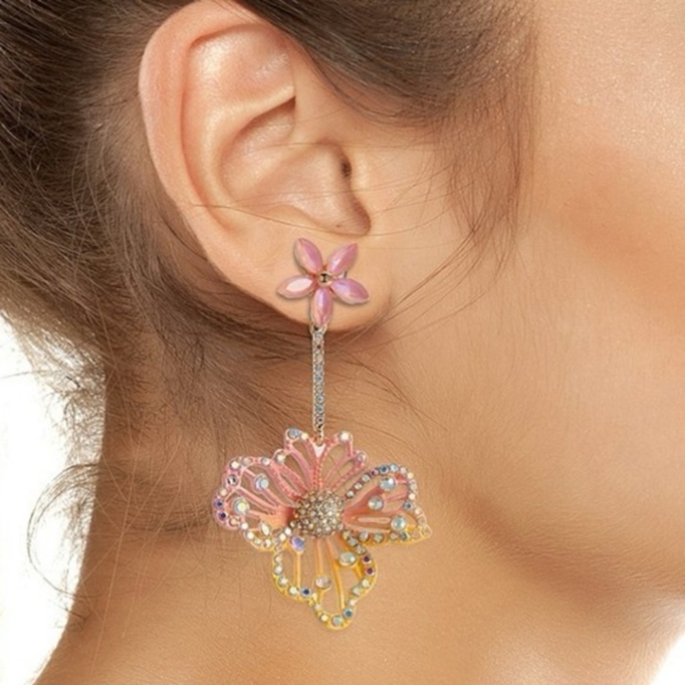 NWT Betsey Johnson Garden Glam Openwork Flower Drop Earrings